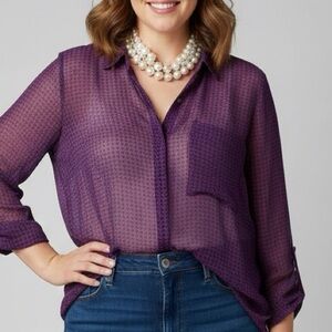 😍SHOW SPECIAL Smart set Purple Button Front Shirt Sheer xl